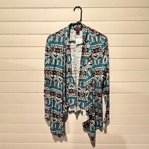 Rock & Roll Denim Womens Small Blue Aztec Southwestern Open Cardigan RRWT20RZOT